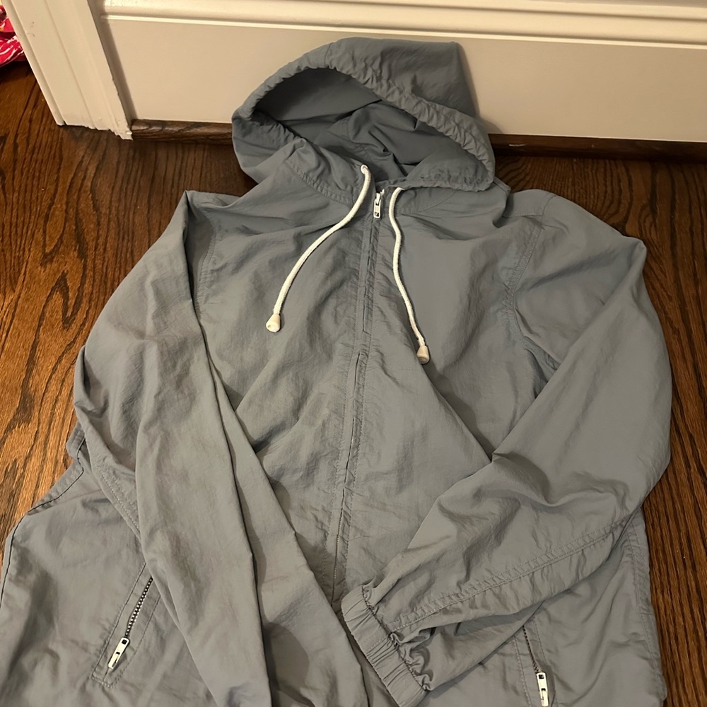 Brandy Melville Gray Windbreaker with Hood and Elastic Cuffs